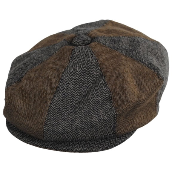 Reading Mixed Herringbone Cotton Newsboy Cap - S  - Brown/Gray