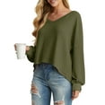 thumbnail image 3 of Cueply Women's Long Sleeve Blouses Waffle Knited Fashion Fall Tops V Neck Loose Pullover T Shirts, 3 of 6