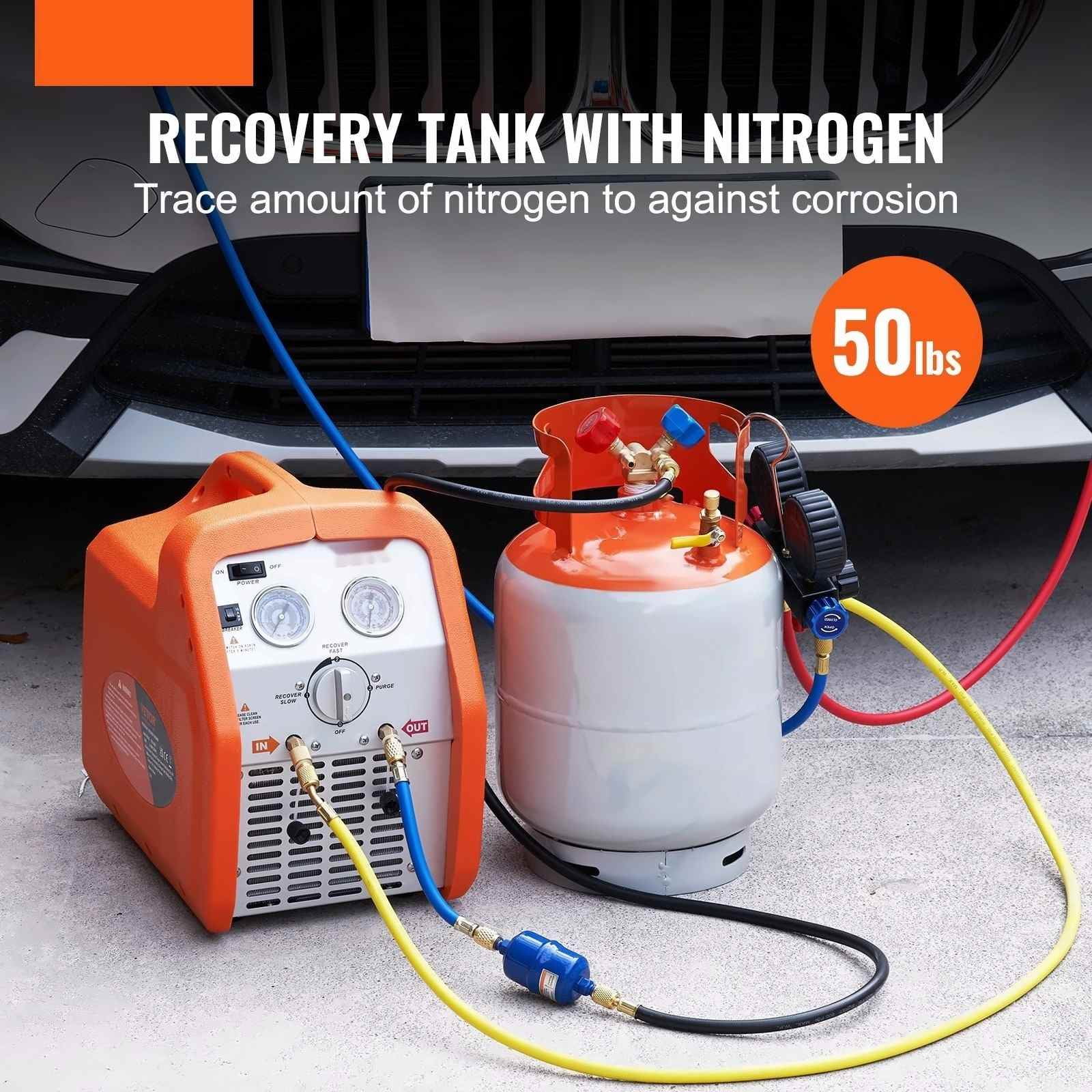 Refrigerant Recovery Tank 50 LBS, 400 PSI - R22/R134A/R410A, Portable Cylinder with Y-Valve & Adapters, High-Sealing Recovery Can for AC Service