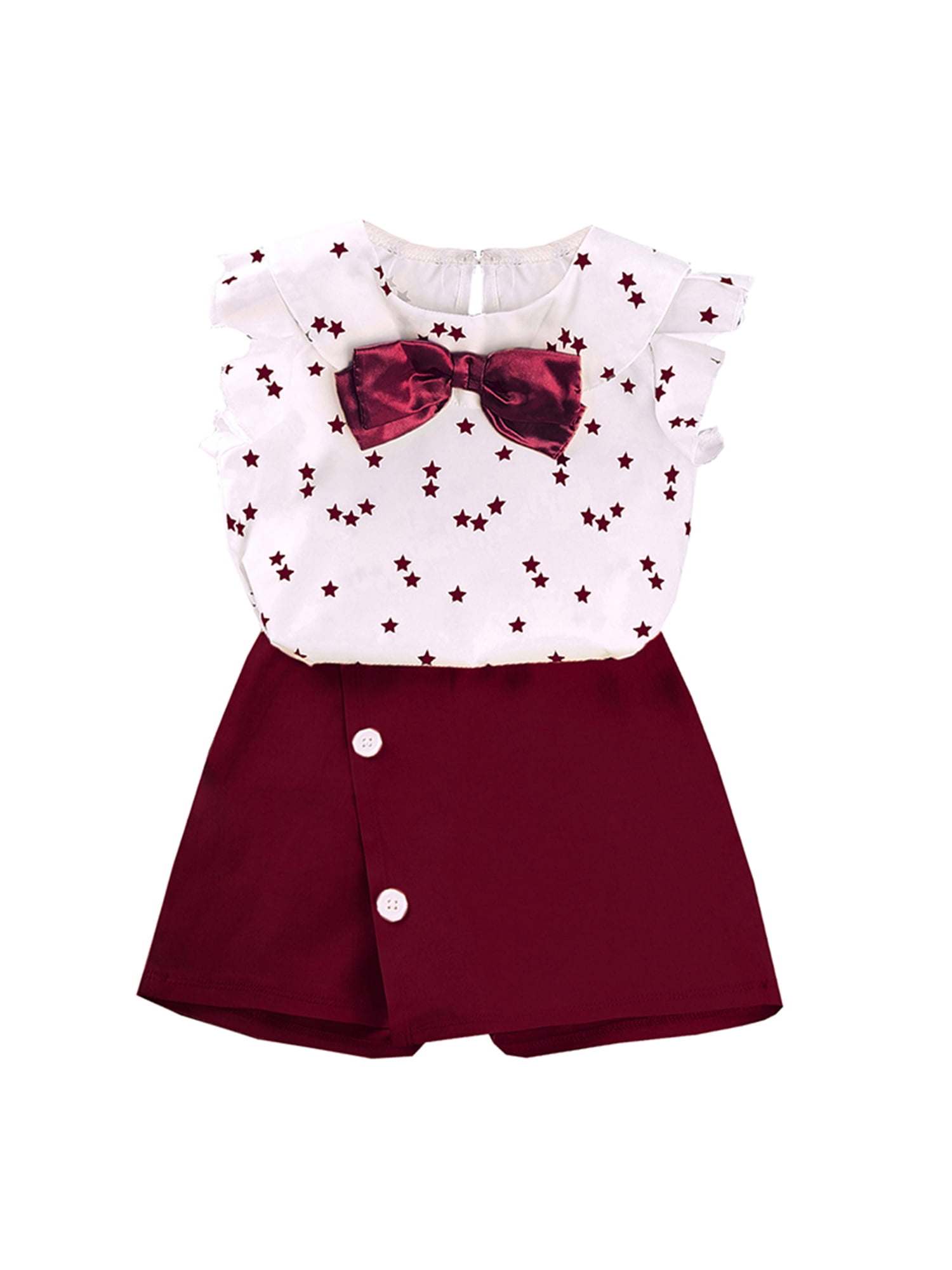 Girls Top Skirt Two-Piece Suit Summer Red Bow Little Girl Mini Skirt