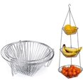 thumbnail image 1 of 3-Layer Hanging Fruit Basket Wire Hanging Flower Rack Simple Storage Basket Home Kitchen Fruit and Vegetable Storage Round Display Basket Suitable for Kitchen Bathroom Garden, 1 of 7
