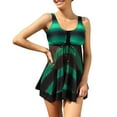 thumbnail image 2 of Gibobby Bañador de una pieza Top con pantalones cortos para mujer, traje de baño de dos piezas, traje de baño a rayas con diseño de cordones, Bikini divi(Verde,M), 2 of 5