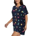 thumbnail image 2 of Kdxio Space Dinosaur Print Pajamas Sets for Women Short-Sleeved Pjs with Lounge Shorts Two Piece Sleepwear S-4XL, 2 of 9