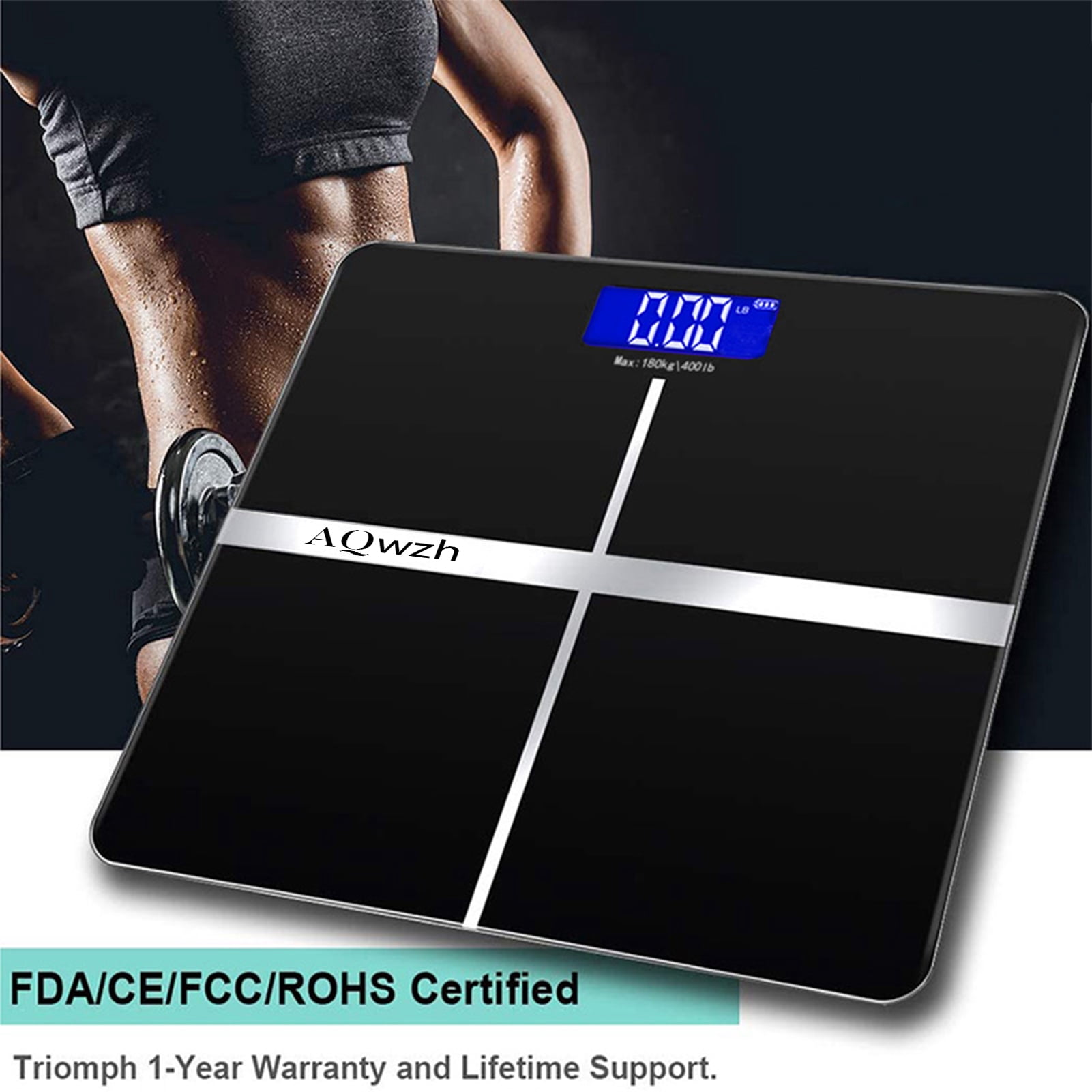 AQwzh Body Weight Bathroom Scale with Step-On Technology, 396 Lb, Body Tape Measure Included, Black