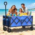 thumbnail image 4 of Yacona 35" L Extra Long Wagons Carts Foldable, 180L Capacity Beach Wagon, Heavy Duty Rolling Cart with Wheels, Blue, 4 of 8