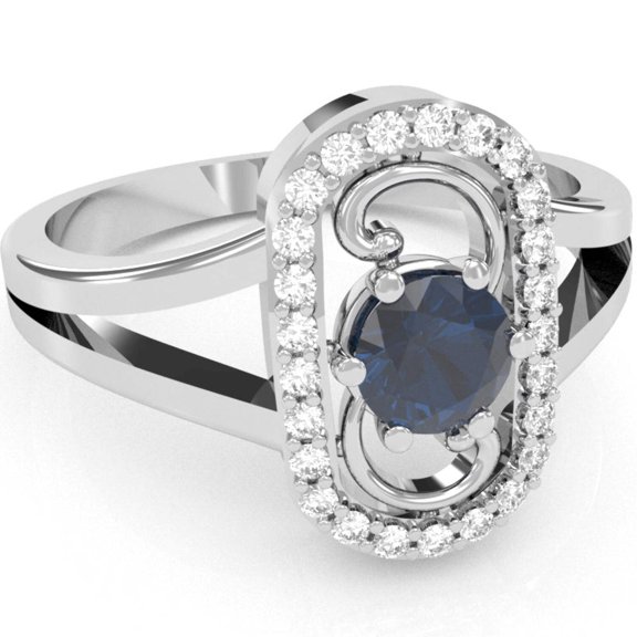 Split Band Sapphire Diamond Cocktail Ring In 14k White Gold