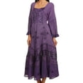 thumbnail image 4 of Sakkas Mirabel Stonewashed Corset Style Floral Emboridery Kimono Sleeve Dress - LightPurple - S/M, 4 of 4