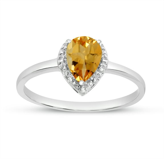 10k White Gold Pear Citrine And Diamond Ring