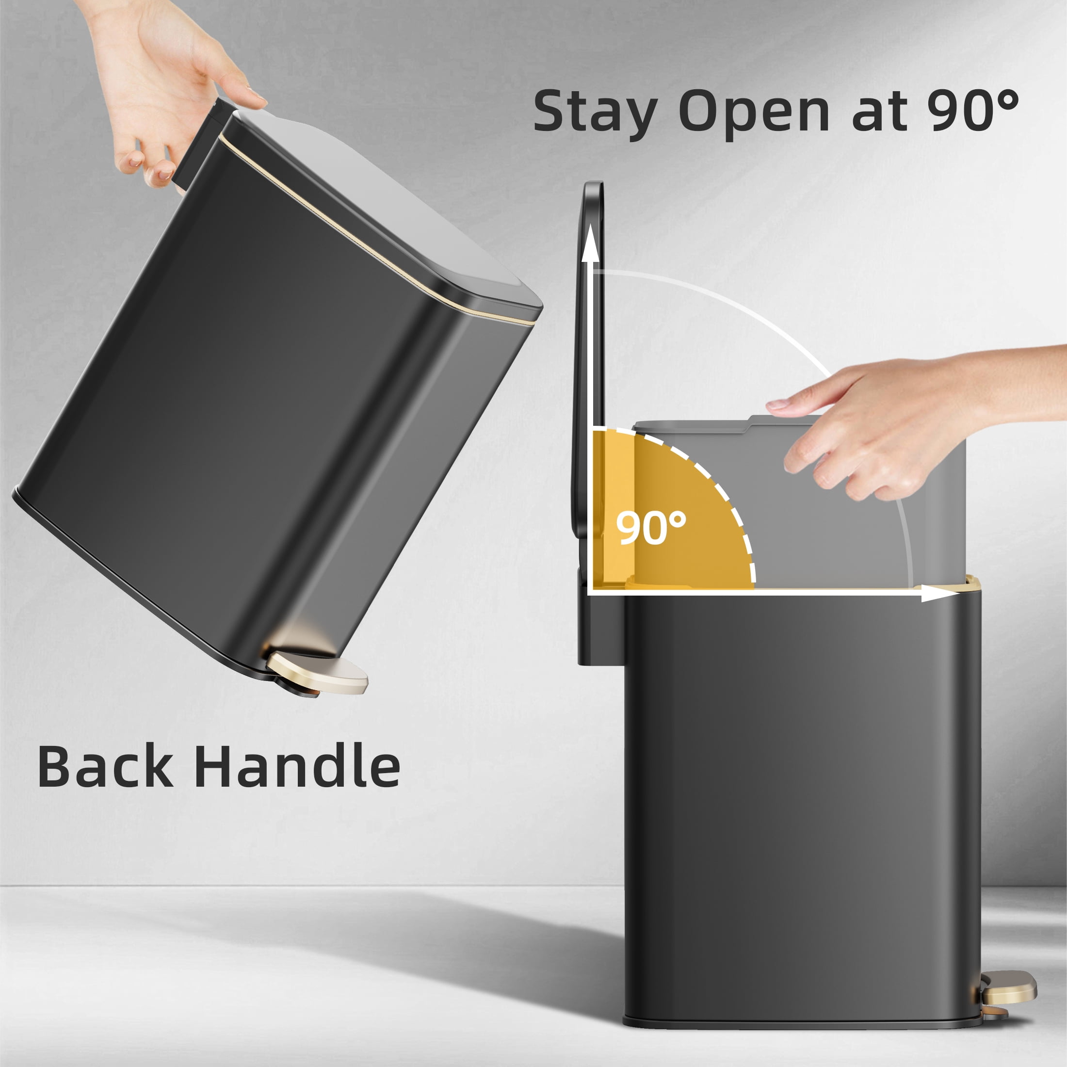 KSSKSS 1.6 Gallon/6L Small Bathroom Steel Step Trash Can, Soft-Close Lid & Fingerprint-Proof, Slim Wastebasket for Narrow Spaces (Black)