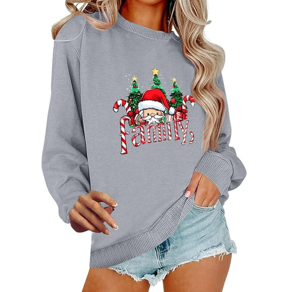 Crewneck Sweatshirt for Women Casual Oversized Pullover Hoodies Long Sleeve Fleece Tops Sweater Gray L