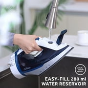 Sunbeam 1700W Steam Iron, Retractable Cord, Shot of Steam, Steel Soleplate, Blue-White