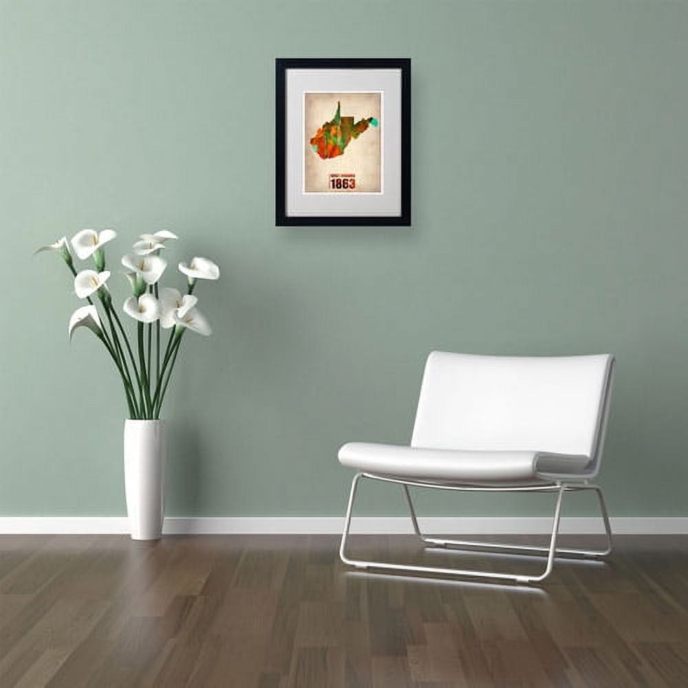 Trademark Fine Art "West Virginia Watercolor Map" Matted Framed Art by Naxart, Black Frame