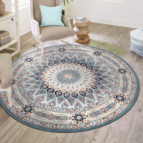 Unique Loom Narenj Collection Area Rug - Adams (5' 3" Round Blue/Burgundy)