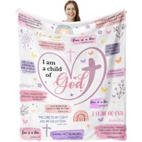 Christian Gifts for Women, Baptism Gifts for Girls, I Am a Child of God Flannel Blanket, , Religious Inspirational Catholic Birthday Gifts for Women and add printed canvas tote bag