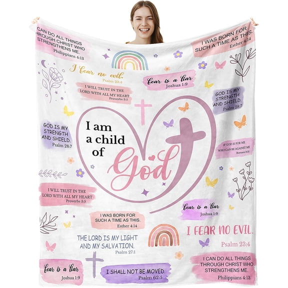 Christian Gifts for Women, Baptism Gifts for Girls, I Am a Child of God Flannel Blanket, , Religious Inspirational Catholic Birthday Gifts for Women and add printed canvas tote bag