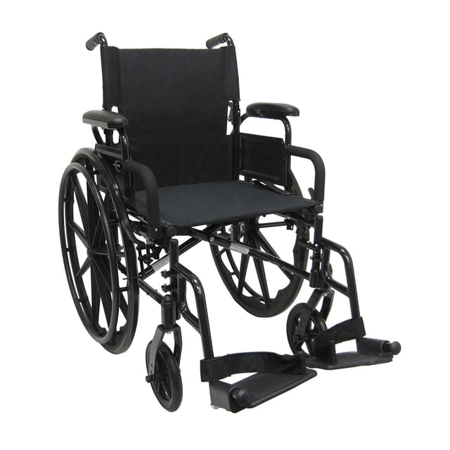 Silla de ruedas ultraligera Karman Healthcare 802-DY de 13.6 kg con reposapiés extraíble, color negro, asiento de 45 x 40 cm