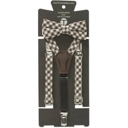 Check Necktie - Genevieve Goings Collection Boys Brown Check Bow Tie and Suspenders 2 pc Set