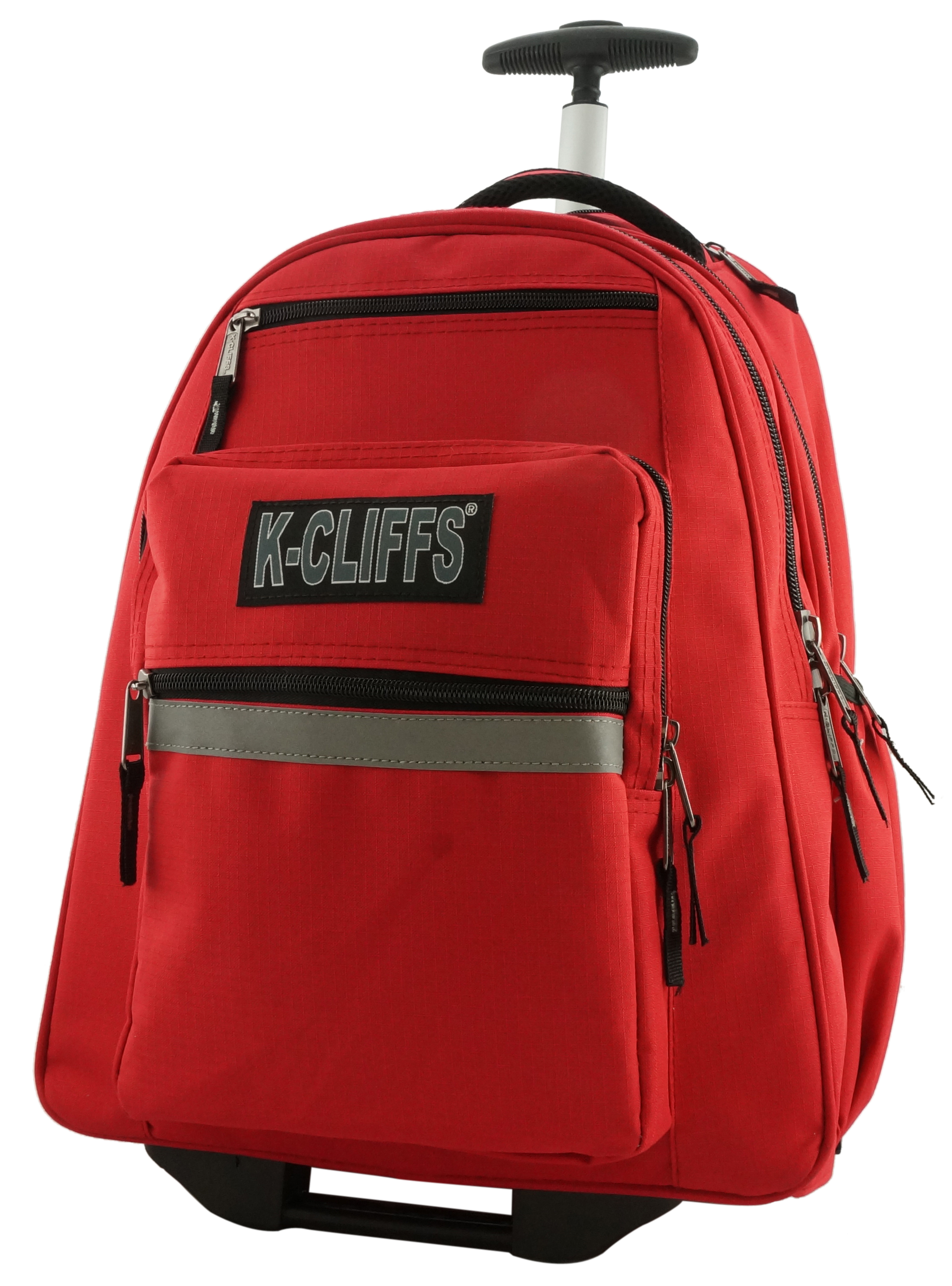 K-Cliffs Heavy Duty 17.5" Rolling Backpack w/Safety Reflective Stripe Red, Teen- Adult Unisex