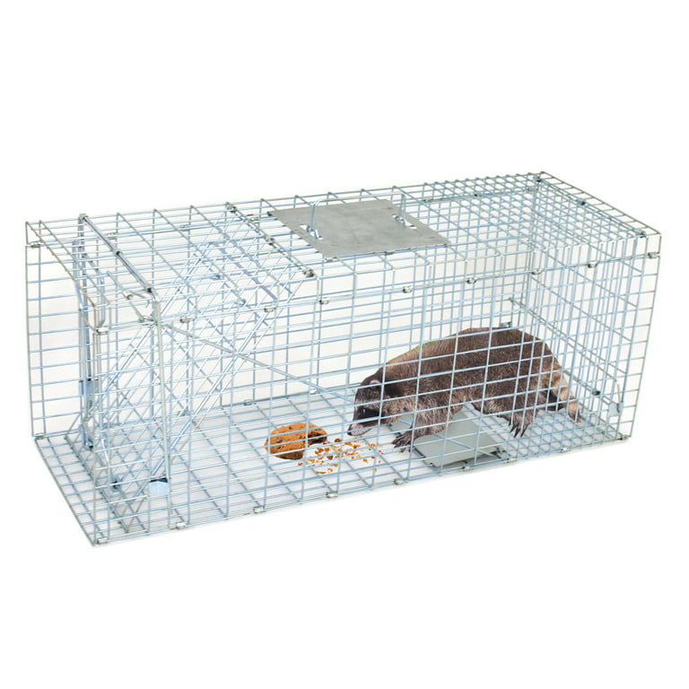 PawHut 2-Door Humane Live Cage Trap for Small Animal Rat Mise Mink Rabbit  Raccoon Kids and Pet Safe Easy Set 100 x 25 x 28cm Dark Green