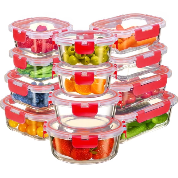 Recipientes de vidrio FineDine de 24 piezas con tapas de 720 ml