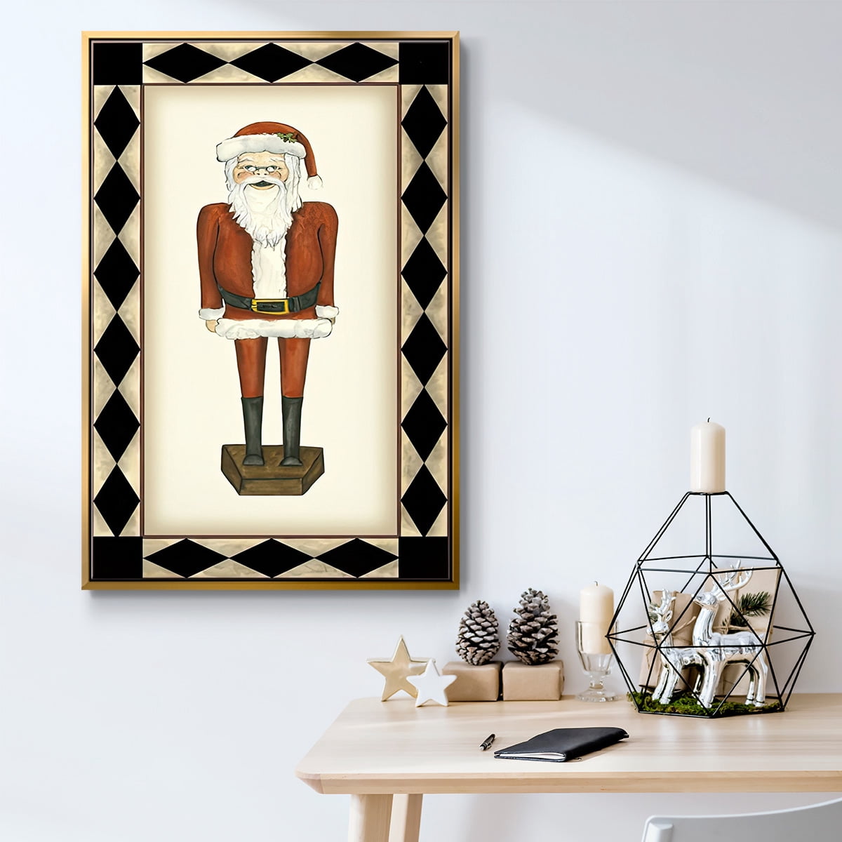 Jolly Santa - Framed Gallery Wrapped Holiday Canvas - 25 x 37 - Gold Frame