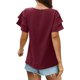thumbnail image 2 of Gibobby Camiseta de Manga Corta con Cuello en V Tops manga corta para mujer Camisas manga con volantes verano Corte suelto Casual(Rojo,M), 2 of 5