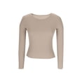 thumbnail image 5 of Women's Long Sleeve Crewneck Shirts Spring Ribbed Knit Sweater Slim Fitted Casual Basic Tee Tops Fashion Clothes Khaki L, 5 of 8