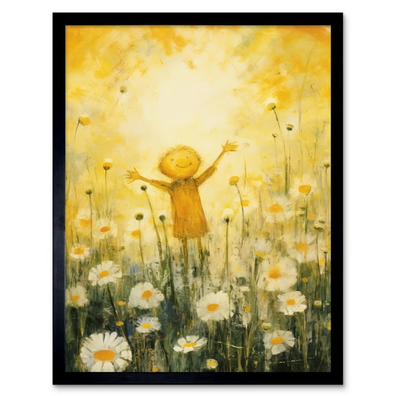 Sunshine Happiness and Flowers Everywhere Simple Kids Bedroom Nursery Artwork Art Print Framed Poster Wall Decor 12x16 inch