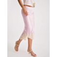 thumbnail image 2 of Pink Silk Satin Midi Skirt With Lace Trim Elastic Waist A-Line Flowy, 2 of 6