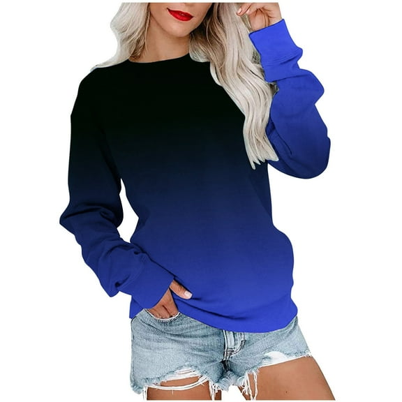VANLOFE Women's Long Sleeve Sweatshirt Women's Tie-Dye Round-Neck Sweatshirt Soft Fashion Sweatshirt for Women Dark Blue Sweatshirt M