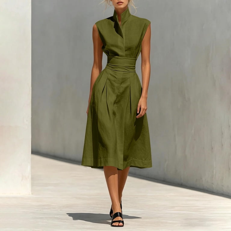 army green dress women Army Green Sleeveless Drop Waist Short Dress