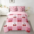 thumbnail image 3 of Homewish Girly Pink Cherry Twin Bedding Sets 7-Piece for Girl, Cartoon Fruit Cherry Bedding Comforter Set, Ribbon Bowknot Reversible Sheet Sets, Microfiber Bedroom Decor, 3 of 8