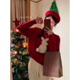 thumbnail image 4 of Suéter de punto rojo navideño para mujer, nuevo suéter cálido con cuello redondo y estampado de conejo encantador, blusas de punto dulces a la moda para mujer, 4 of 5