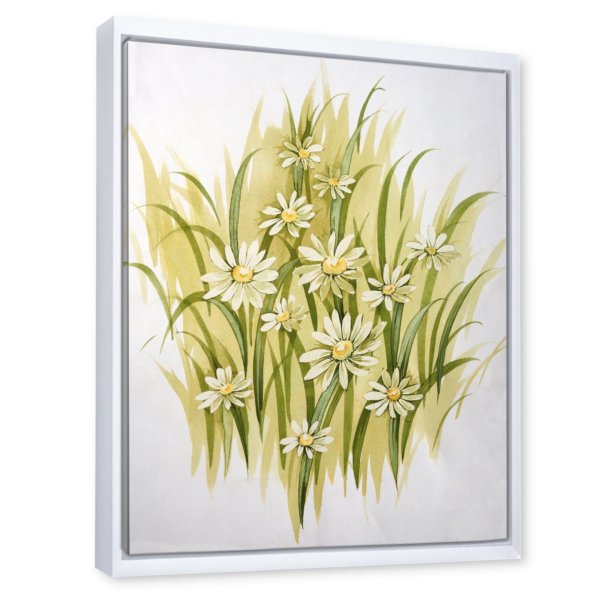 Designart 'Abstract White Meadow Flowers' Traditional Framed Canvas Wall Art Print