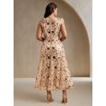 thumbnail image 3 of Champagne Floral Mesh Sequin Short Sleeve Dress For Women, 3 of 14