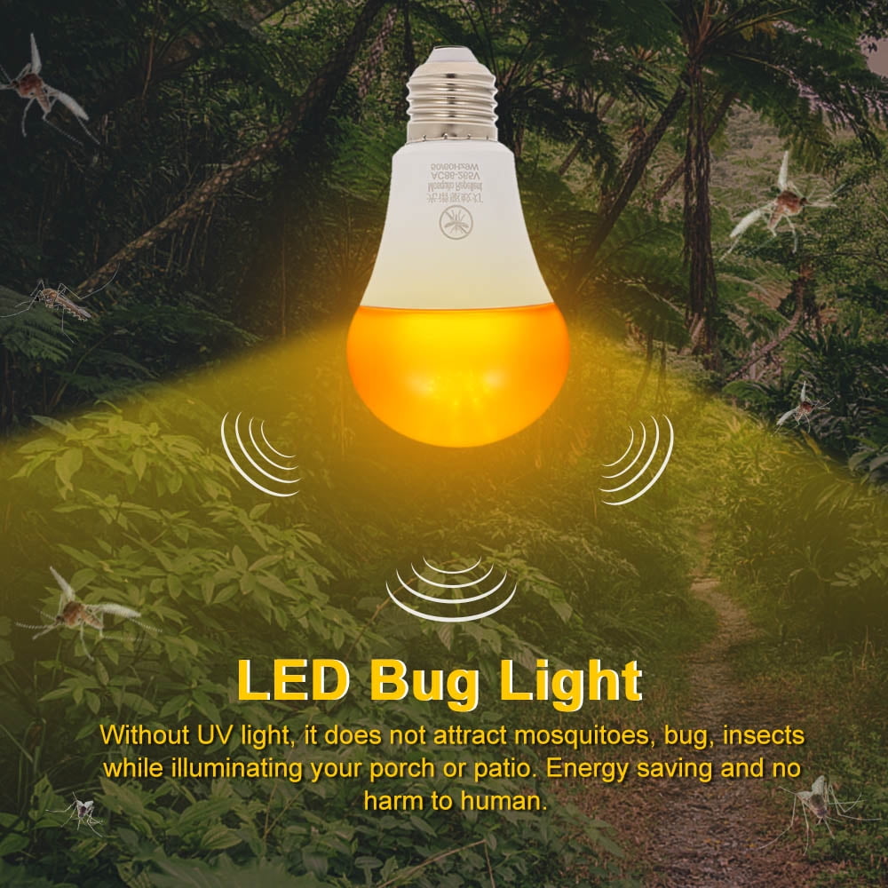 Yellow LED Bug Light Bulb No Blue Light Outdoor E26/27 9W Mosquito