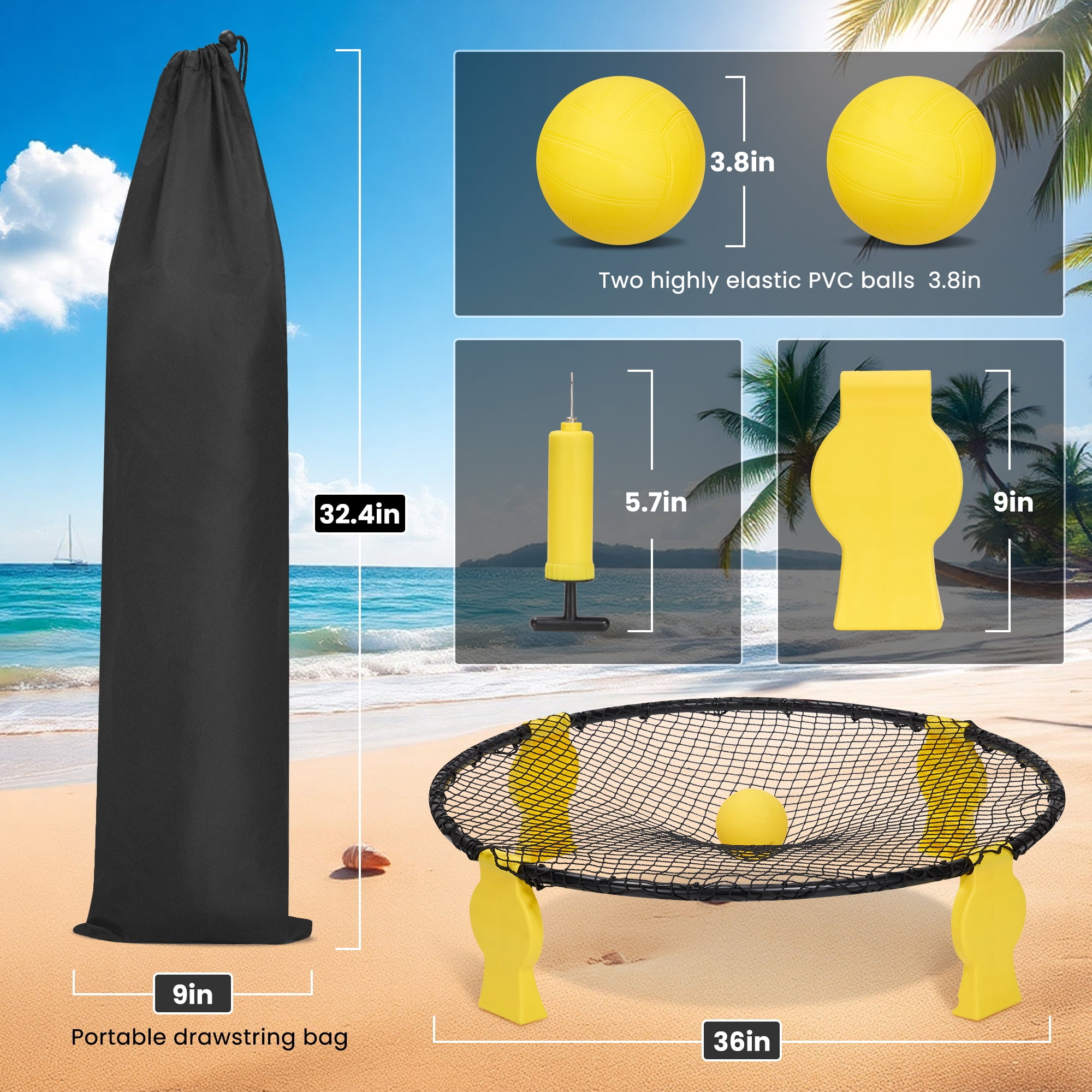 Naipo Outdoor Beach Ball Game set with 2 Balls and Net，Carrying Bag and Rules Roundnet Game Set for Adults and Family Perfect for Beach, Yard, Lawn, Backyard, and Park