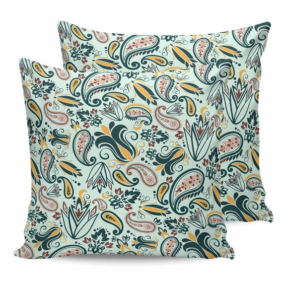 Outdoor Waterproof Throw Pillow Covers Set of 2 Green Flower Decorative Pillowcases Square Outdoor Pillows Cushion Case 16x16 Inch Abstract Retro Floral Patio Pillows for Couch Sofa Bed Garden