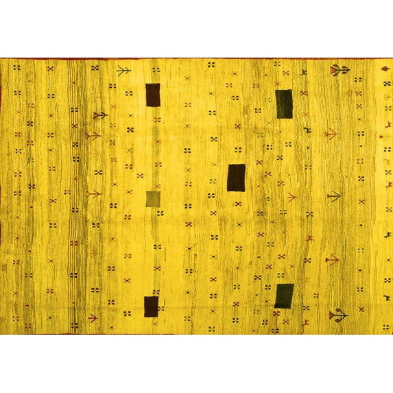 Ahgly Company Machine Washable Indoor Rectangle Abstract Yellow Contemporary Area Rugs, 8' x 10'
