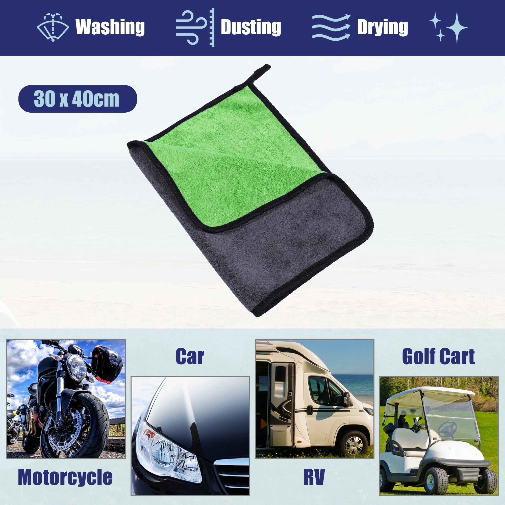 Unique Bargains Microfibre Car Drying Towel 30 x 40cm 600GSM Highly Absorbent Gray Green