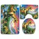 thumbnail image 1 of ABPHQTO Paraíso de los dinosaurios Juego de alfombras de baño de 3 piezas Alfombra de baño Alfombra de contorno y tapa de inodoro, 1 of 2