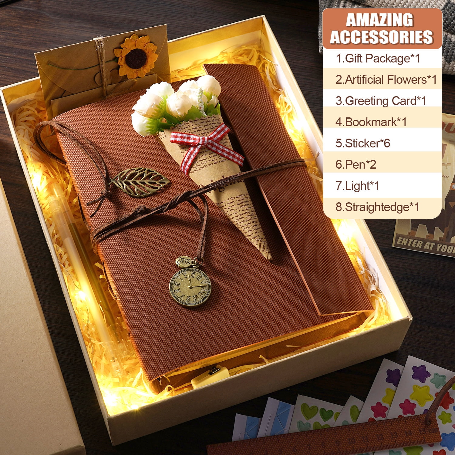 TJT 104 Pages Scrapbook Album, Self Adhesive Photo Album DIY Photo Book, Leather Memory Book for Wedding Baby Family Travel Birthday Christmas Brown