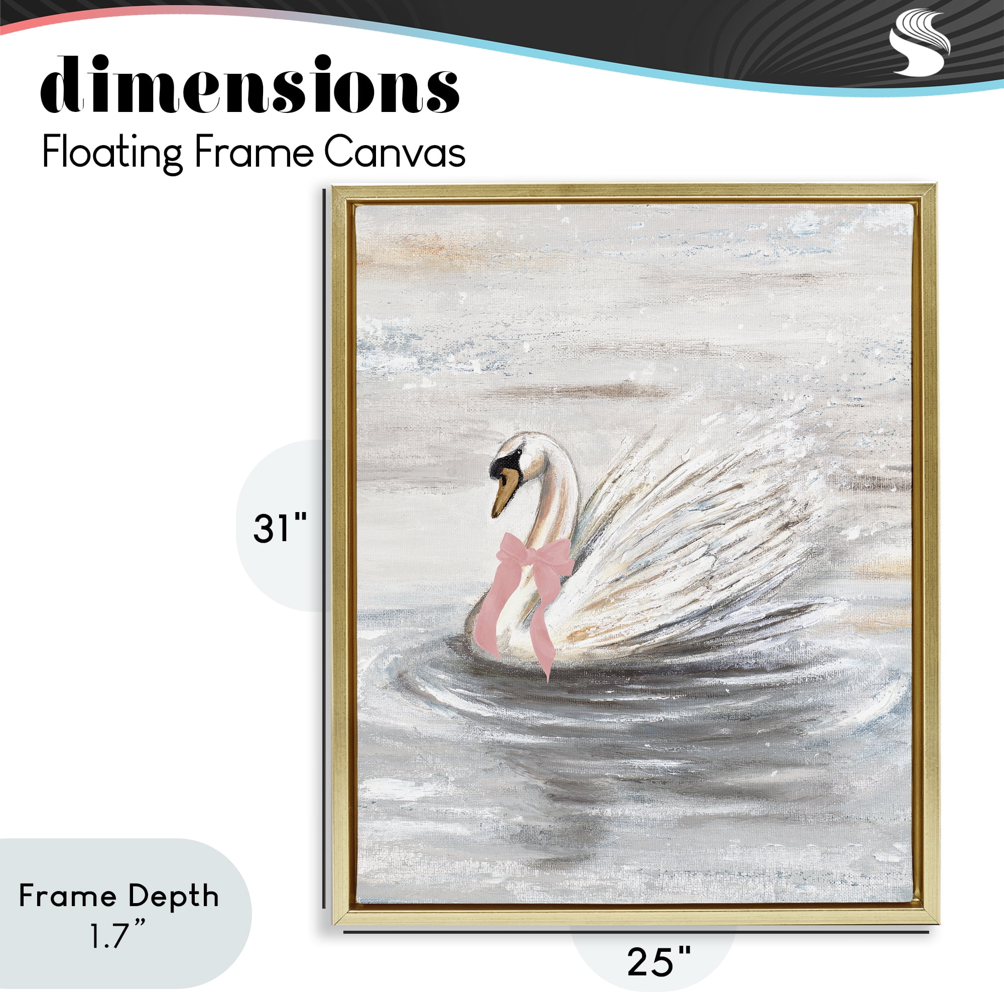 Stupell Industries Swan With Pink Bow & Ripples Gold Framed Floater Canvas Wall Art, design by Patricia Pinto