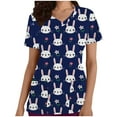 thumbnail image 2 of LSLJS Blouse d'Uniforme de Travail à Manches Courtes Col en V avec Poches, Imprimé Œuf et Lapin de Pâques pour Femmes, 2 of 5