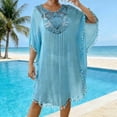 thumbnail image 2 of Vibrex Women Round Neck Short Sleeves Beach Cover Up Summer Hollow Out Dress Solid Beach Cover Up Bikini Swimwear Coverup Wraps for Women, 2 of 5