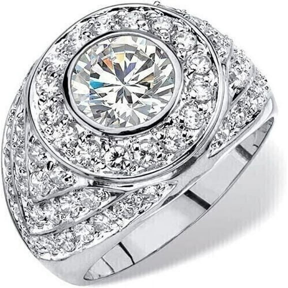 Forever Jewels 4CT Round Cut Moissanite Cluster Men's Engagement Ring White Gold Plated
