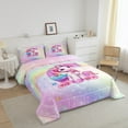 thumbnail image 3 of Erosebridal Pink Unicorn Bedding Sets Twin with Comforter, Initial C Letter Duvet Insert, Cartoon Animal Decor, Reversible, 3 of 7