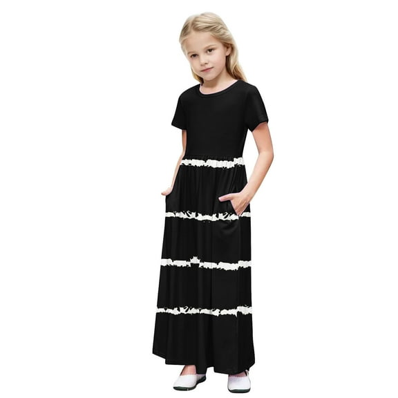 JoyHoop Girls Maxi Dress Short Sleeve Casual Holiday Dress with Pockets for 4-13 Years