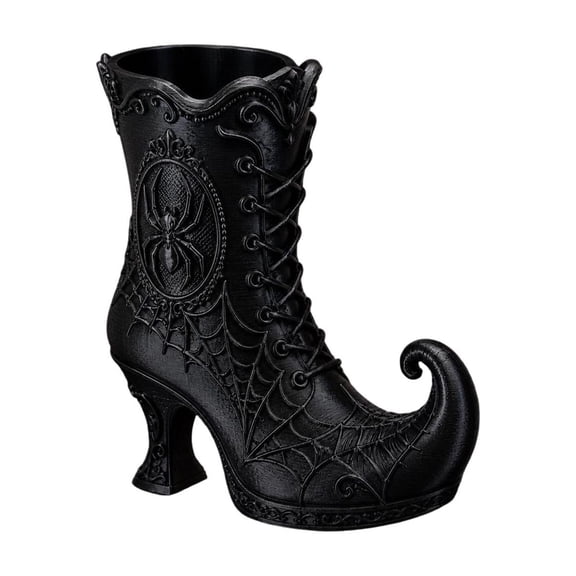 Christalo Halloween Witch Boot Vase with Cobweb Decor, Resin Gothic Floral Holder, Spooky Table Centerpiece for Witchy Home Party Display