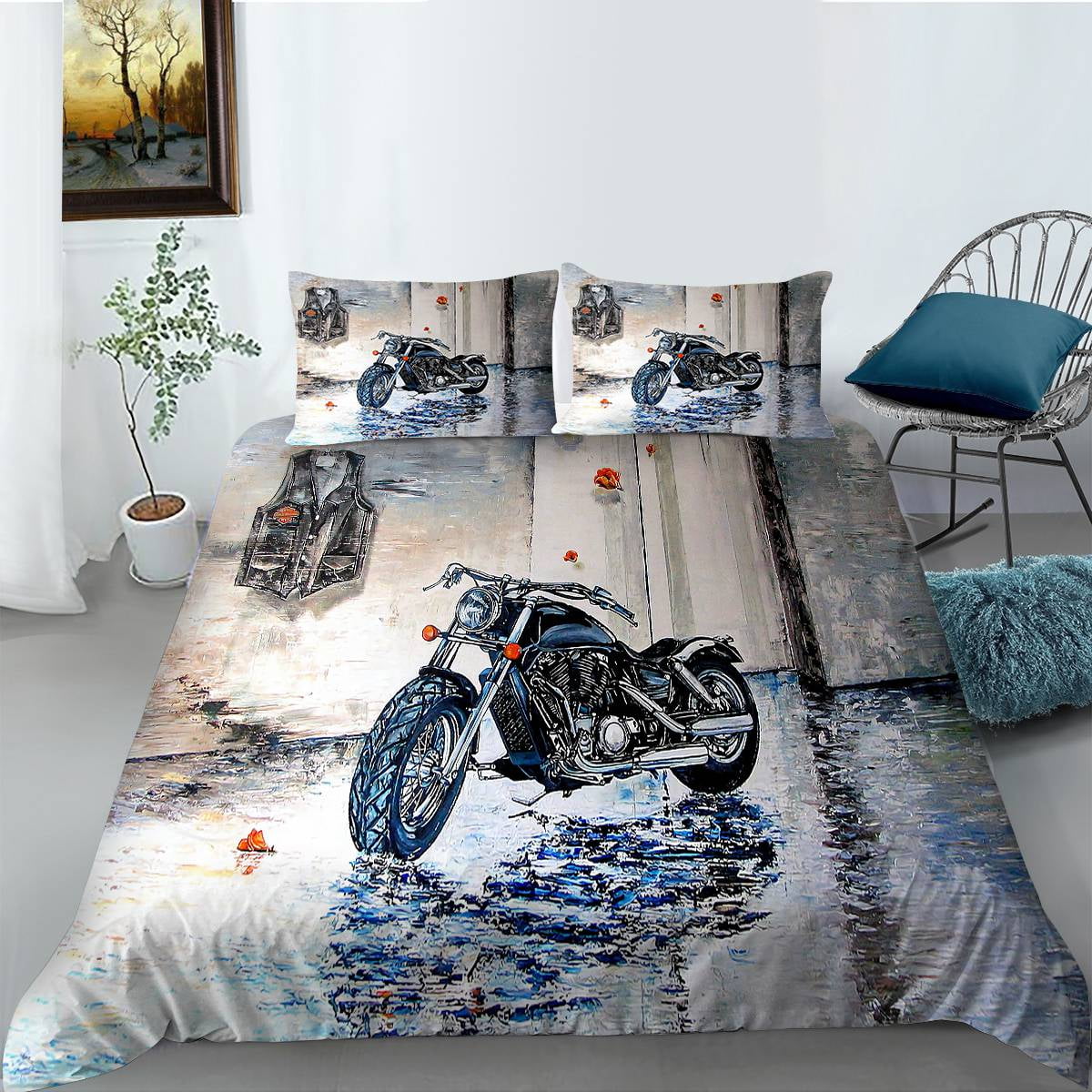 Dirt Bike Duvet Cover Set Motocross Racer Bedding Set ,Full (80"x90